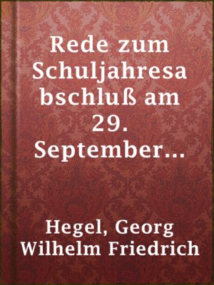 cover image of Rede zum Schuljahresabschluß am 29. September 1809